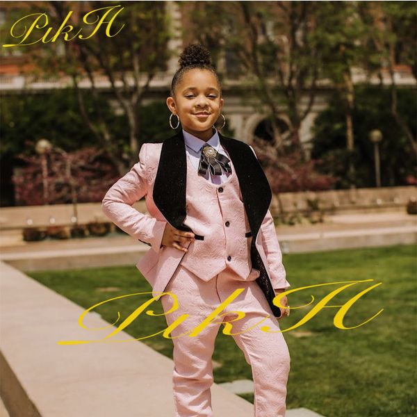 Costumes Rose enfants costume 3 pièces veste florale pantalon gilet noeud papillon mariage smoking vêtements enfant Blazer ensemble personnalisé 3-16 ans complet Outfi 230904