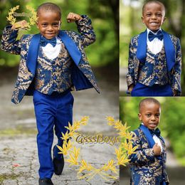 Trajes Impreso Traje de niños Tres piezas Boda Esmoquin Niño Chaqueta formal Conjunto Cena Blazer Pantalones Chaleco Niños Todo el equipo Personalización 230526