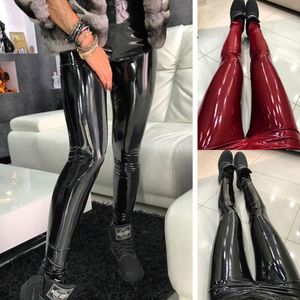 Pakken Qickitout Sexy Elastic Stretch Skinny Pants Vrouwen Hoge taille Push Up Leather Black Leggings Jeggings