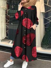 Costumes Ramadan musulman imprimé Maxi Robe femmes Abaya vêtements islamiques décontracté à manches longues chemise Vestidos femme bouton Robe été 2022