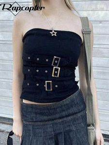 Suits Rapcopter Y2k Bandage Corset Top Zwart Punk Grunge Crop Top Gothic Retro Streetwear Mini Vest Damesmode Sweats 90s