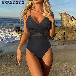 Costumes RXRXCOCO femmes maillot de bain transparent solide noir femmes maillots de bain Sexy froncé dos nu Push Up maillot de bain maillots de bain 230419