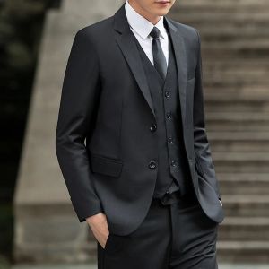 Pakken S6XL (Blazer+ Vest+ Pants) Men Business Formal Suit Casual Slim Elegant 3 -Piece Set Black Navy Blue Wine Red Gray Groomsmen