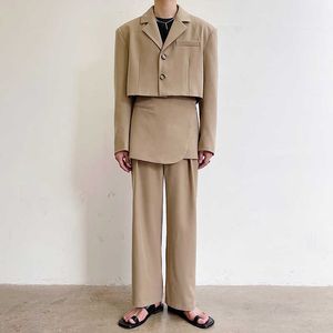 Past Sets Mannen Korte Blazer Pak Jacket Rok Pant Male Harajuku Koreaanse Chic Fashion Trendy Celebrity Suits Blazers Broeken X0909