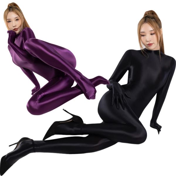 Costume sexy femme body body onepiece mail de maillot de bain silky collants brillants collants de la combinaison yoga zentai plus taille de cycle de cycle