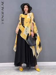 Pakken Shengpalae Printing Two -Piece Sets Women Losse nieuwe 2022 Summer Fashion Tide Round Neck Chiffon Shirt + High Taille Rooks 5SD204