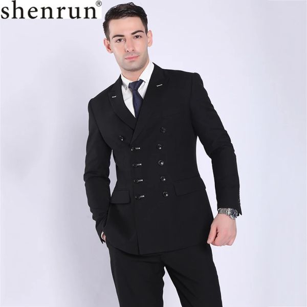 Costumes Shenrun Fashion Men Costumes Black Navy Blue Double Breasted Suit Pant Slim Fit Cust Casual Blazers Business Party Costume formel