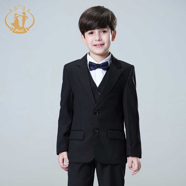 Costumes Printemps Automne Formelle Noir Costumes pour Mariages Ensemble Enfants Fête Hôte Costume Enfants Blazer Gilet Pantalon 3 Pcs En Gros VêtementsHKD230704