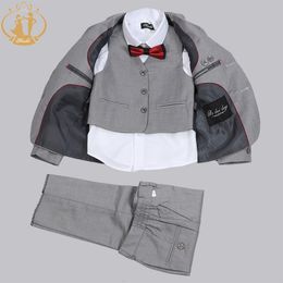 Trajes de primavera y otoño, trajes formales para niños para bodas, traje de fiesta para niños, 3 uds., chaqueta azul, chaleco, pantalones, ropa al por mayor, gris 230809