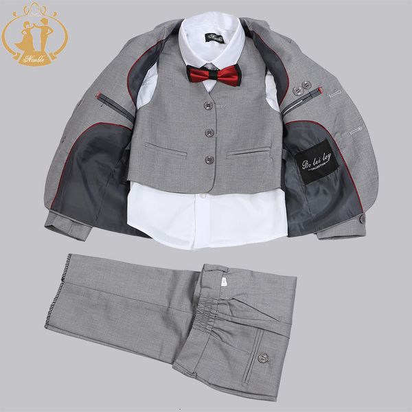 Costumes Printemps Automne Formelle Garçons Costumes pour Mariages Enfants Costume De Fête 3 Pcs Bleu Blazer Gilet Pantalon En Gros Vêtements Gris 230809