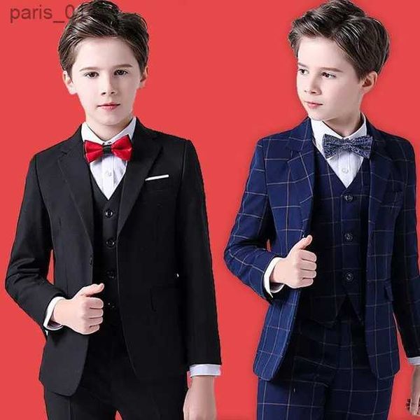 Costumes Printemps grands garçons Top qualité Plaid Costume de mariage adolescent enfant formel smoking noeud papillon robe enfants Blazer fête Performance Costume