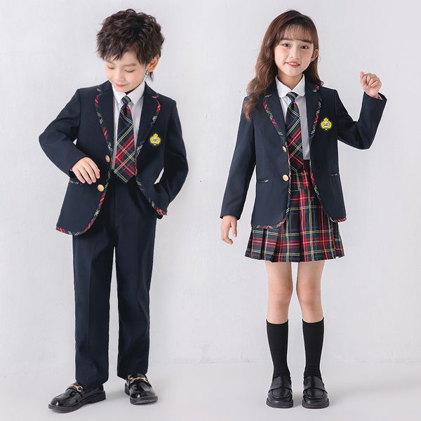 Costumes Étudiants classe fête Performance costume ensemble printemps automne enfants école uniforme tenue enfants Blazer pantalon jk jupes ensemble de vêtements 230906