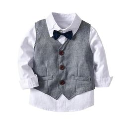 Pakken Pakken jongens Kinderkleding Peuter Formeel pak Childrens Draag grijs vest shirt broek Baby Desit