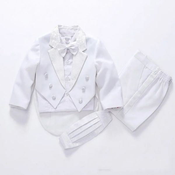 Costumes d'été pour bébé garçon, ensemble robe de mariée pour garçons, vêtements de fête, 5 pièces, costume en polyester noir et blanc pour enfant, 231213