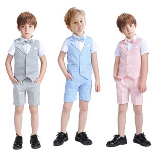 Pakken Zomer Effen Vest Set voor kleine jongen 3-delige broek Bowtie Smoking voor 214 jaar Handgemaakte hoge kwaliteit Kid Plaid 230830