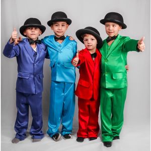 Pakken Zomerpak voor jongen Satijn Notch Revers Twee Knopen Blazer Stadium Catwalk Prestatie Casual Kostuum 3-delig Kinderkleding Jongens 230925