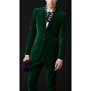 Trajes hechos a medida de terciopelo verde oscuro trajes de hombre Slim Fit Formal 2 piezas Blazer novio vestido de fiesta esmoquin abrigo masculino chaqueta + pantalones Masculino