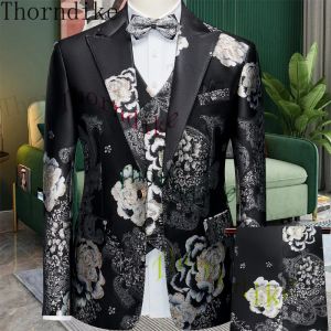 Costumes Thorndike 3 pièces ensemble de costume blazers veste pantalon gilet/homme boutique mariage motif foncé mariage meilleur homme hôte robe formelle