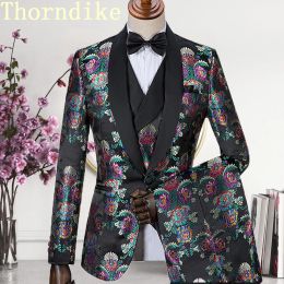 Trajes Thorndike, hermosos trajes de jacquard negros baratos, trajes de cena, esmoquin hecho a medida para esmoquin, trajes formales para hombres (chaqueta + chaleco + pantalones)