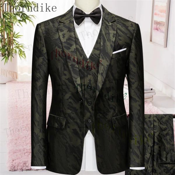 Costumes Thorndike dernières conceptions de pantalon de manteau coupe ajustée vert foncé veste de smoking fête smoking mâle un bouton mariage marié hommes costumes