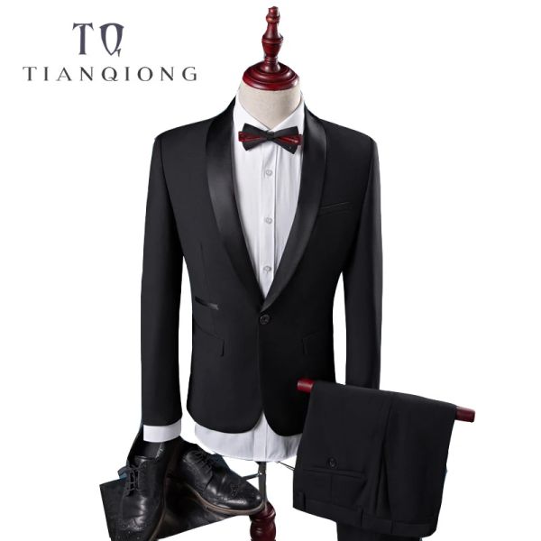 Costumes Tian Qiong nez pas pas cher manteau pantalon conceptions de haute qualité en coton noire décontracté hommes, addition de mariage costume de costume hommes, Plussize S4xl