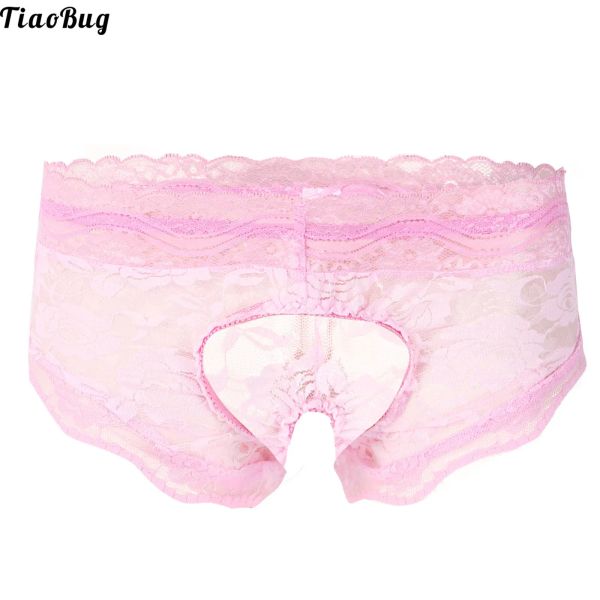 Trajes tiaobug hombres de verano sissy seethrough encaje con la entrepierna bikini calrisetas tango patrón floral tback