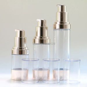 Costumes Capeur transparent Gold Gold Airless Bottle Pompe à vide Rempilable Contaiteur cosmétique 10pcs / Lot 15 ml 30 ml 50 ml