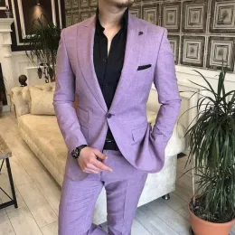 Costumes Trendy Lavender 2 pièces Suit pour hommes Dernier design One Button Peak Suit Budding Wedding Groom Engagement Blazer Blazer Pant