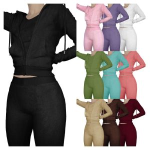 Costumes TSTCTB 2023 Nouvelle Mode Tenue Velours Zip Up Survêtement Femme Haut Court Vestes À Capuche Ensemble Trois Pièces Femmes Survêtement