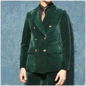 Costumes Velours hommes costumes 2 pièces vert émeraude pointe revers Double boutonnage Blazer ensembles mariage formel marié sur mesure veste + pantalon