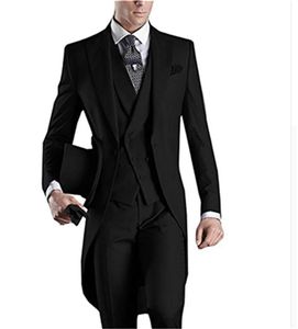 Pakken Trouwpak Voor Mannen Custom Made 2022 Ochtend Lange Jas Tailcoat 3 Stuks Mannen Slim Fit Pak Zwarte Bruidegom smoking Pak Bruidegom