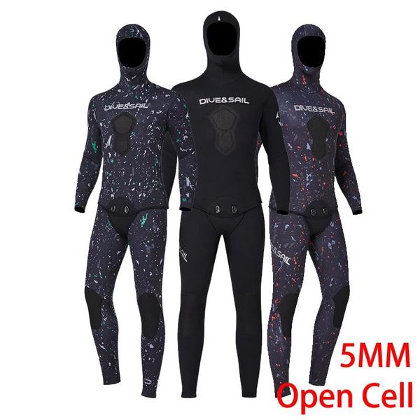 Trajes traje de neopreno 5mm hombres CR neopreno pesca submarina traje de buceo camuflaje con capucha traje de buceo libre buceo