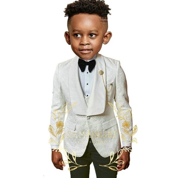 Trajes Traje de niño blanco para esmoquin de boda Vestido de fiesta formal de 3 piezas Chaqueta Pantalones Chaleco Blazer para niños Conjunto personalizado para 3-16 años 231019