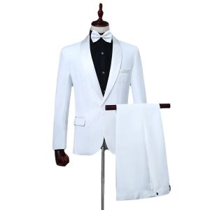 Trajes Trajes blancos Vestido de manga larga para hombre Traje negro de escenario de actuación informal para hombre Ropa formal Conjunto de dos piezas Abrigo Pantalones