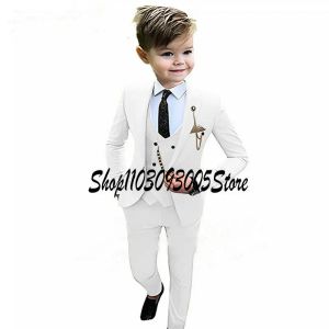 Pakken Witte Bruiloft Jongen Pak Kinderen Smoking 3 Stuk Piekte Revers Jas Broek Vest Formele Kind Blazer Set Party kostuum