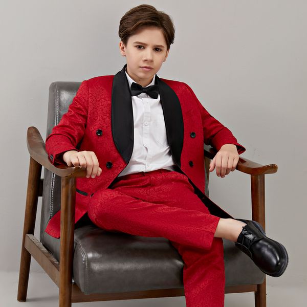 Trajes Vino rojo Niños Vestido de boda formal Niños Chaqueta Pantalones 2 piezas Traje de pograph Ceremonia de cumpleaños para niños Traje de esmoquin 230830