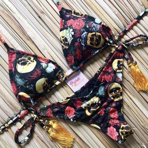 Trajes de baño para mujer, traje de baño Sexy con cordón, Bikini Push Up, Tanga, traje de baño para nadar en verano, ropa de playa, conjunto de Bikini Floral de 2 uds, traje de baño para mujer