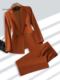 Pakken Dames 2024 Blazers Fashion Ladies Pant Suit Formele vrouwen Office Business Work Wear Blazer en een broek Beige Black Khaki 2 -delige set met Pocket 230225 305