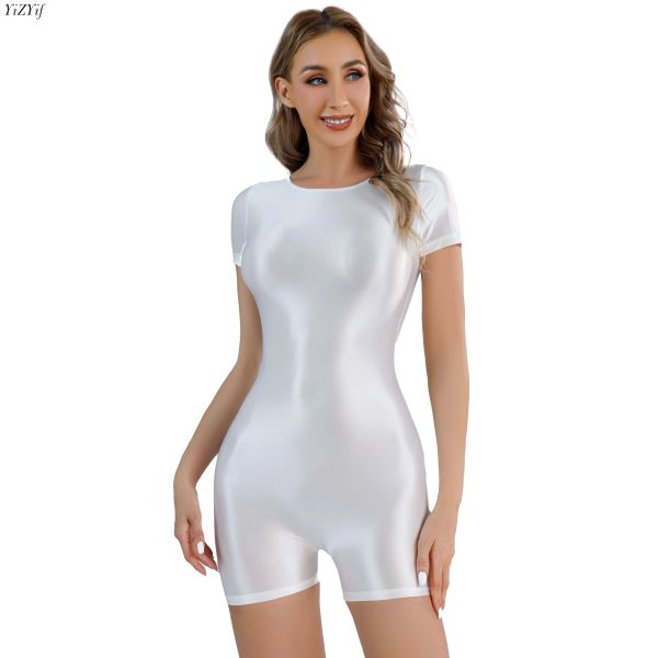 Trajes Mujer Manga Corta Body Sólido Biketard Gimnasio Deporte Culturismo Entrenamiento En Piscina Traje De Baño De Una Pieza Yoga Pilates Danza Leotardo