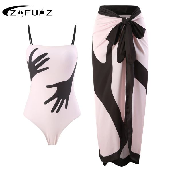 Trajes ZAFUAZ 2024 Nueva falda de traje de baño retro femenino Vestido de playa de vacaciones Diseñador Traje de baño de una pieza Push Up Vintage Summer Surf Wear