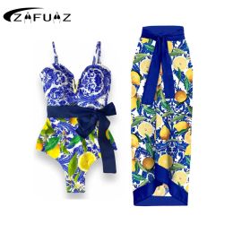 Costumes ZAFUAZ Sexy 2023 femmes Push Up une pièce maillots de bain à volants maillots de bain imprimé bikini de plage maillot de bain jupe ceinture Monokini
