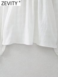 Костюмы Zevity Женская мода Цветочная вышивка Кружева Ing Белый халат Блузка Femme Повседневная рубашка с длинным рукавом Blusas Шикарные топы Ls3833