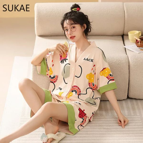 SUKAE Plus Tamaño M-5XL Mujer ropa Kimono pijama lindo panda cárdigan ropa de sueño para mujeres shorts shorts salón