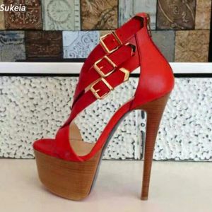 Sukeia – sandales de gladiateur faites à la main pour femmes, chaussures Sexy à talons fins et bout rond, belles chaussures de Cosplay rouges pour dames, grande taille américaine 5-20