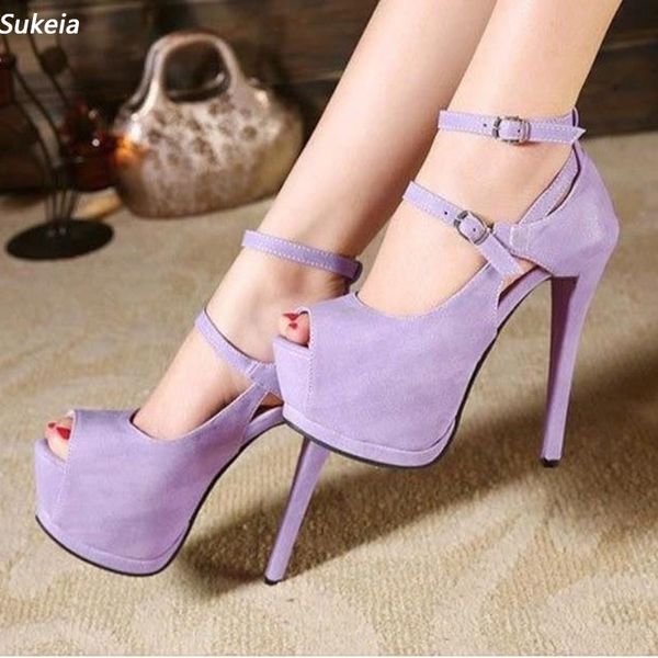 Sukeia, sandalias de verano hechas a mano para mujer, correa con hebilla, punta abierta, hermosos zapatos de fiesta violeta para mujer, tallas grandes de EE. UU. 5-20