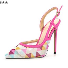 Sukeia fait à la main femmes sandales d'été bout pointu magnifique vert Orange rose chaussures de fête dames taille américaine 5-12