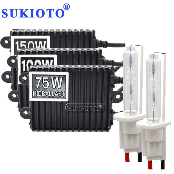 SUKIOTO 12V 75W 100W 150W HID H1 H3 H4 H8 H11 D2S D2H kit de ballast caché au xénon en métal haute puissance H7