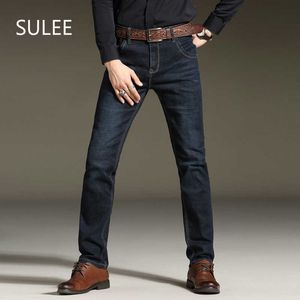 SOUEE Merk Heren Stretch Jeans Mode Eenvoudige Casual Business Broek Slim Fit Rechte Been Medium Gewassen Denim 210622