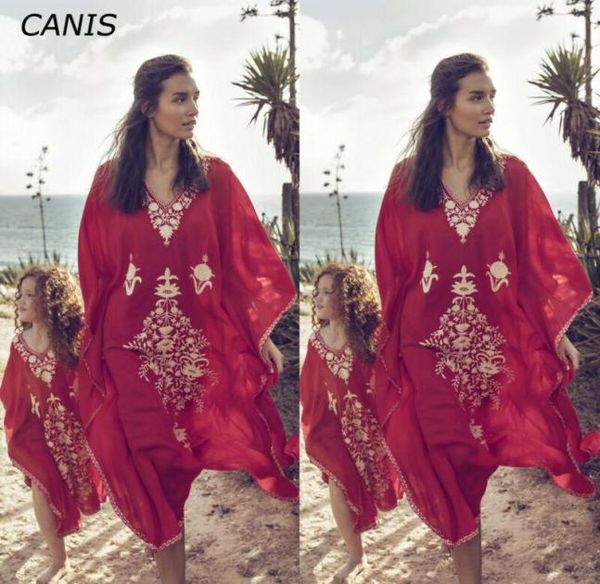 Sumemr Mère fille Boho Kaftan Dress Women Beach Cover Up Caftan Maxi Robe Sarongs8962268