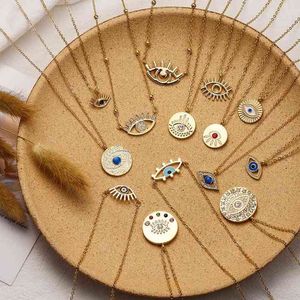 Summe Chic or strass mauvais œil pendentif colliers pour femmes bohème charme rond pièce collier collier turc bijoux G1206